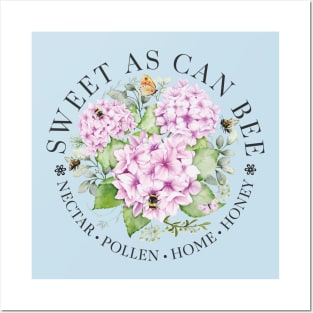 Sweet As Can Bee with Hydrangea Flora Watercolor Illustration Posters and Art